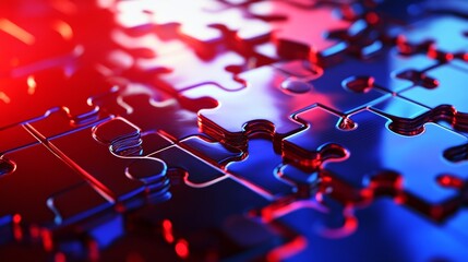 Poster - Digital technology background with digital puzzle pieces. Puzzle pieces and digital circuit board. Futuristic technology. Abstract Technology Network. Artificial intelligence. Technology integration