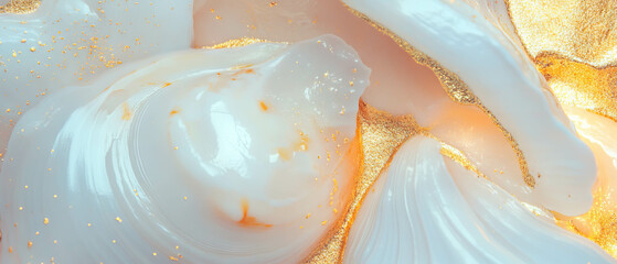 Poster - Exploration of smooth seashell textures adorned with shimmering gold glitters