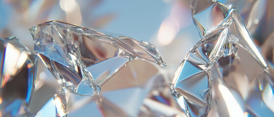 Poster - Shattered glass displays jagged pieces and reflective surfaces under bright light