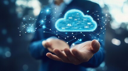 Poster - cloud symbol with a circuit board background. digital connectivity and technology. database storage 