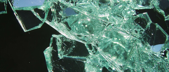 Poster - Shattered glass displaying jagged pieces and reflective surfaces in vibrant detail