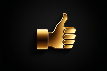 a close up of a golden thumb up sign on a black background