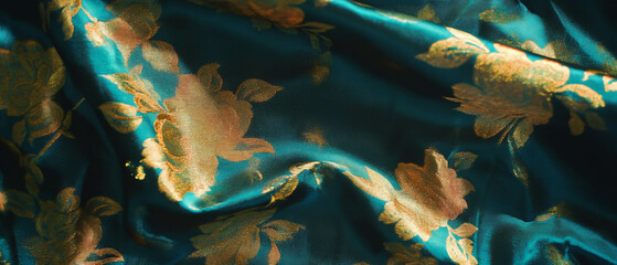 Poster - Exploring the intricate beauty of silk brocade with woven floral patterns