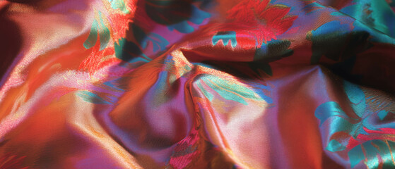 Poster - Stunning silk brocade displays intricate woven patterns and vibrant colors
