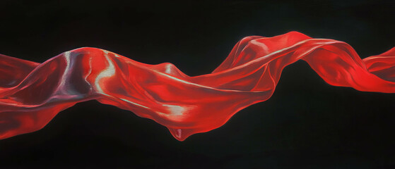 Poster - Silk ribbons flowing elegantly with a luxurious sheen against a dark background