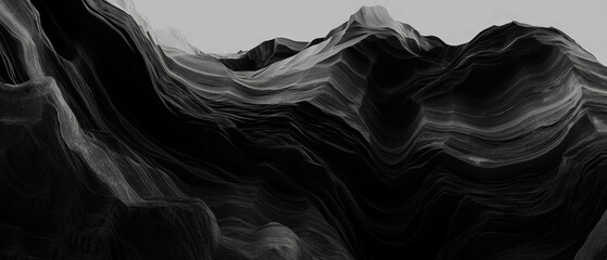 Poster - Layered slate texture in dark gray tones resembling mountain formations
