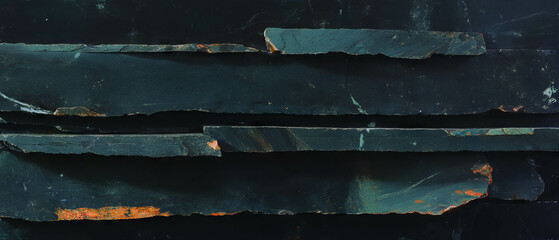 Poster - Dark slate plates with textured surface showcasing natural variations and rich tones