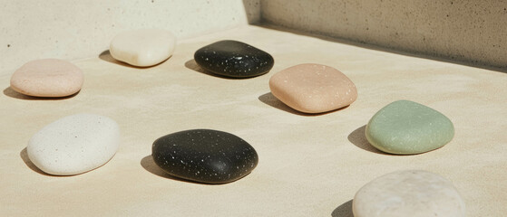 Poster - Exploring the smooth texture and diverse colors of river stones arranged naturally