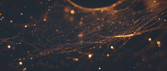 Poster - Intricate spiderweb texture with bold contrast and golden glitter patterns