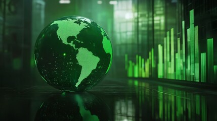 Poster - Business concept for global growth. Glowing Earth globe on a background. Global Stock market chart. Technology and digital world. Global finance. Futuristic Global Economics