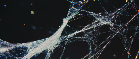 Poster - Delicate spiderweb texture showcasing intricate threads and sparkling sheen