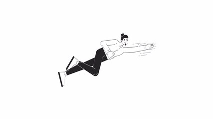 Poster - Business man flying forward with outstretched fist outline hand drawn 2D character animation. Ambition, determination doodle drawing 4K video. Superhero businessman animated person handdrawn isolated
