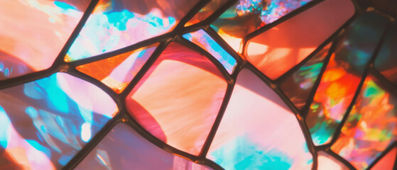 Aufkleber - Vibrant stained glass with intricate patterns and colorful textures catching light beautifully