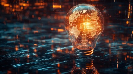 Poster - digital technology background. light bulb with a glowing digital. new idea concept. futuristic techn