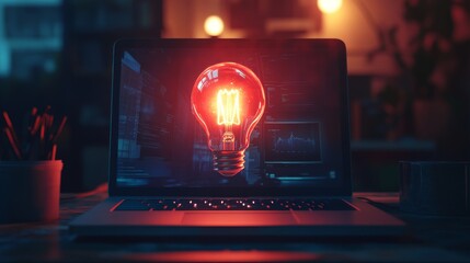 Poster - digital technology background. light bulb with a glowing digital. new idea concept. futuristic techn