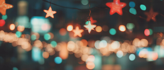 Poster - Twinkling lights illuminate the night sky with vibrant star-shaped decorations