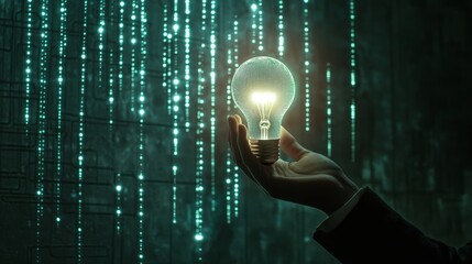 Poster - digital technology background. light bulb with a glowing digital. new idea concept. futuristic techn