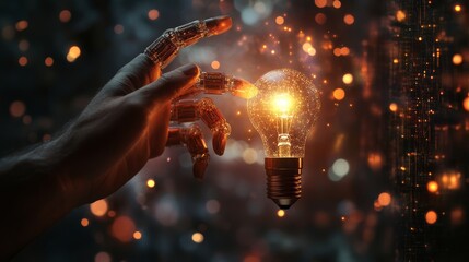 Poster - digital technology background. light bulb with a glowing digital. new idea concept. futuristic techn