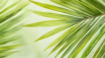 Poster - Lush Green Palm Leaves Background with Soft Light and Gentle Textures