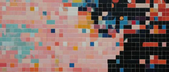 Poster - Colorful mosaic texture showcasing toy brick design in varied pixelated patterns