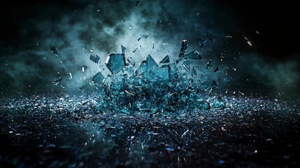 Poster - Dynamic shattering of abstract glass shards studio setting digital art futuristic environment close-up view visual impact