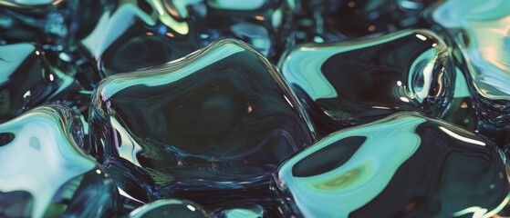 Aufkleber - Volcanic glass displays smooth textures and black coloration with striking reflections