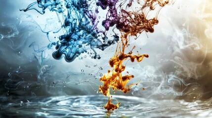 Aufkleber - Dynamic ink droplets merging in water abstract imagery colorful display soft shadows artistic perspective