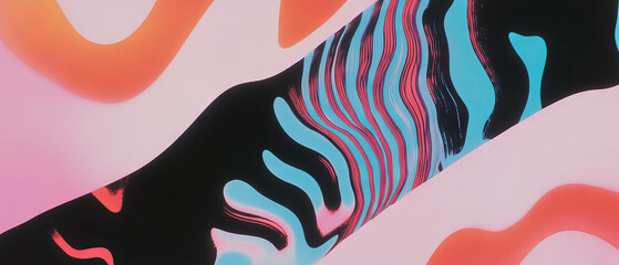 Poster - Wavy lines and geometric shapes create a vibrant composition with contrasting colors
