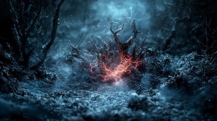 Aufkleber - Ethereal glowing hope mystical forest digital art dark environment close-up abstract remnants of light