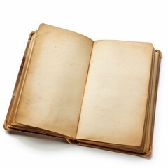 Poster - Open antique book with blank pages isolated on white background, showing aged paper texture