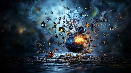 Aufkleber - Ethereal water splash artistry abstract studio digital artwork dark environment close-up view delicate thought concept