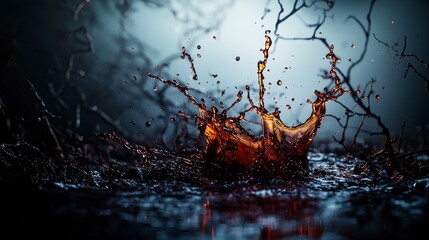 Poster - Dynamic liquid splashes merging with shadows in a darkened environment abstract art high-contrast photography