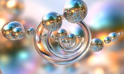 Chrome spheres swirling, abstract background, iridescent, design element