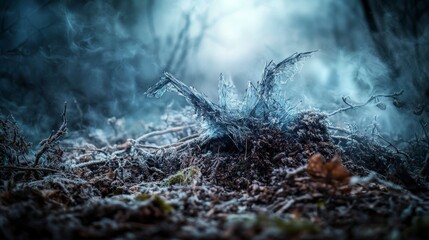 Aufkleber - Ethereal shattered forms dissolving into mist enchanted forest nature photography dreamlike atmosphere close-up abstraction