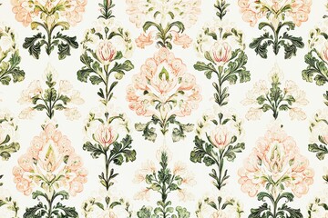 Poster - Traditional Indian floral pattern showcasing intricate design elements and vibrant colors on a light background