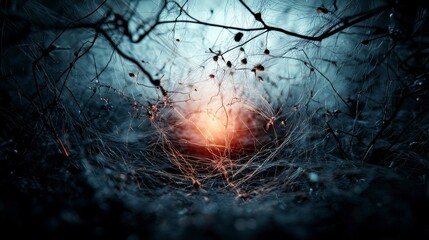Aufkleber - Ethereal vibrations of delicate threads crossing a quiet sphere abstract art dim environment close-up conceptual
