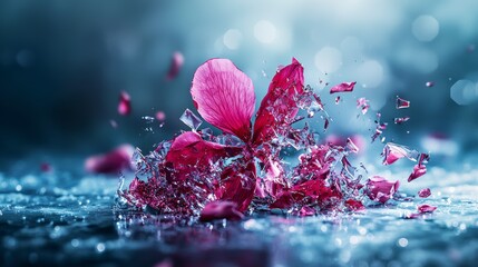 Poster - Fragmented petals of pain dissolving in fragments nature high-contrast photography dreamlike close-up emotional impact