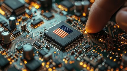 Poster - American Flag on a Microchip Circuit Board