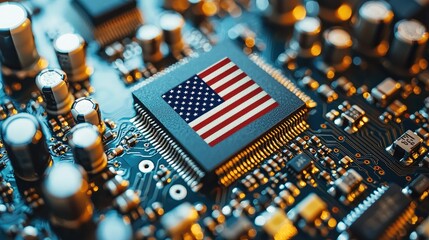 Poster - American Flag on a Computer Microchip Circuit Board
