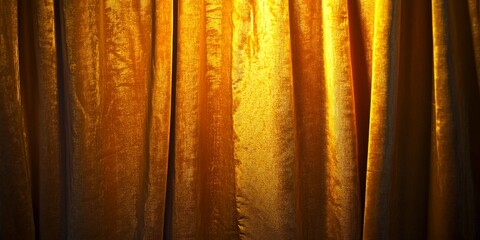 Aufkleber - Elegant golden curtains create a warm ambiance. Soft light enhances their rich texture and color. Ideal for theatrical backdrops or interior design projects. AI