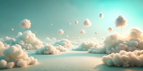 Wall Mural - Dreamlike Landscape of Fluffy Clouds and Floating Balloons in a Serene Sky