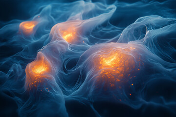 Wall Mural - ethereal blue and orange energy forms swirling in a cosmic dance amidst a starry backdrop