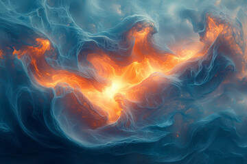 Wall Mural - fiery orange essence weaving through blue mists, creating a surreal, otherworldly spectacle