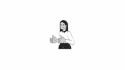 Poster - Professional arab woman thumbs-up gesture outline hand drawn 2D character animation. Business approval doodle drawing 4K video. Middle eastern businesswoman thumbsup animated person handdrawn isolated