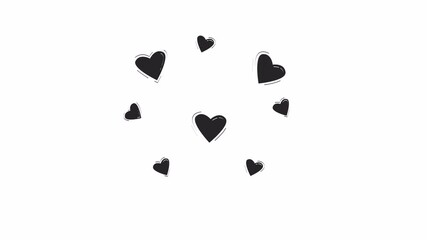 Poster - Floating scattered black hearts outline hand drawn 2D object animation. Love, affection, positive emotions doodle drawing 4K video. Romantic lovely romance animated element handdrawn isolated