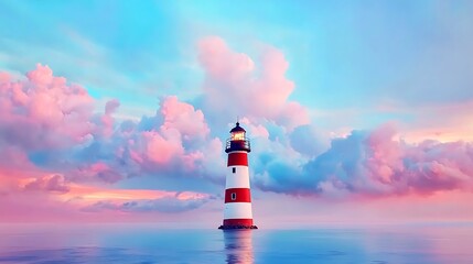 Poster - Twirling Asperitas Clouds in the Sky Above a Lone Lighthouse