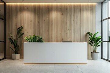 vibrant color visual of minimalist office reception or front desk logo mockup
