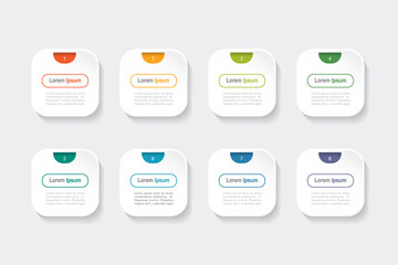 Wall Mural - business concept with 8 steps, grey rectangle and multicolor label ,design for workflow layout, diagram, annual report, web design. Creative banner, vector