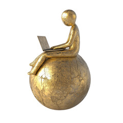 Poster - Golden Figure Working on Laptop Sitting on Sphere