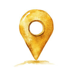 Poster - Watercolor Illustration Of A Golden Location Pin